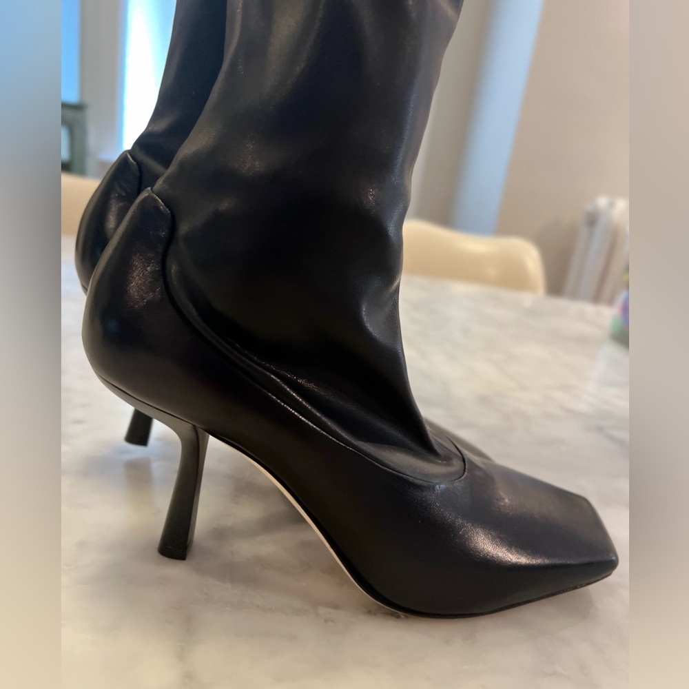 JIMMY CHOO Stretch Leather Thigh-High OTK Spool Heel Boots